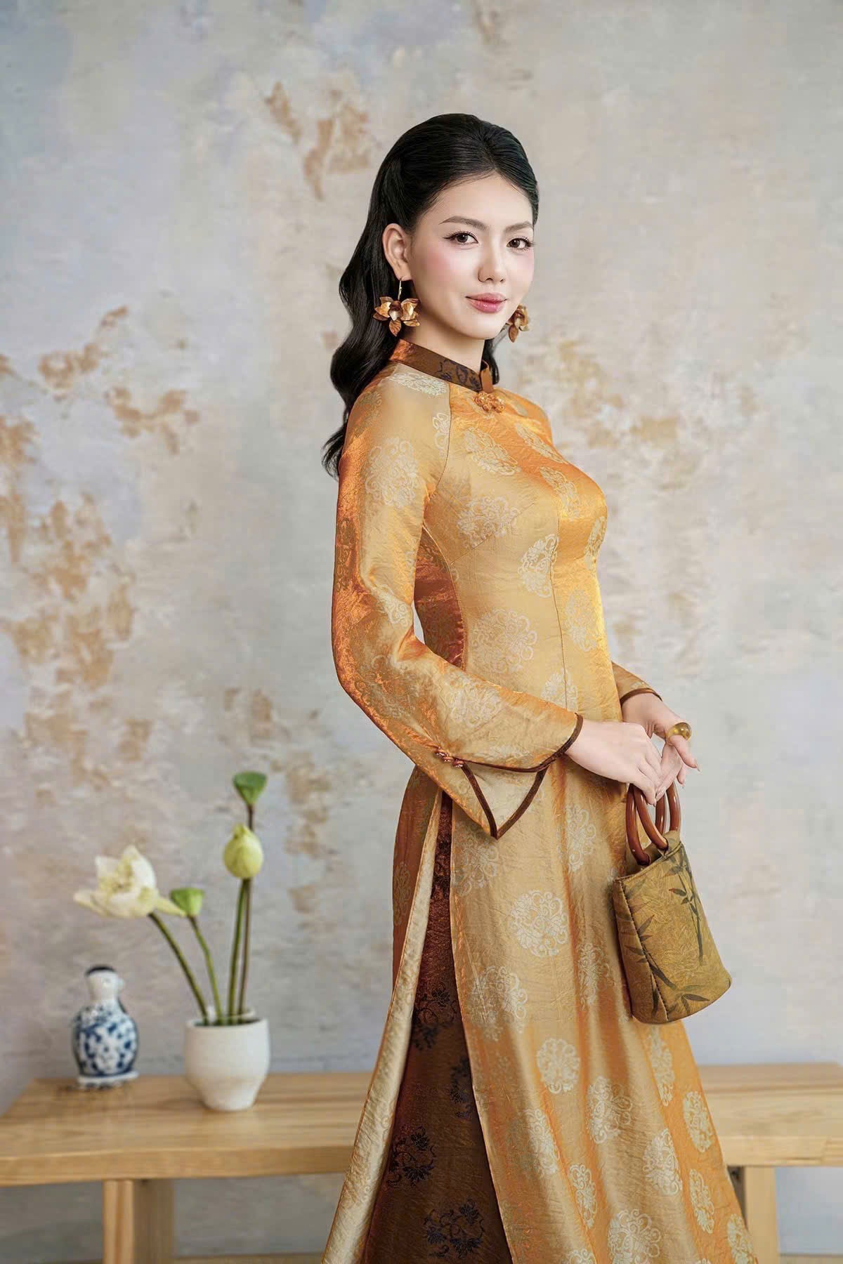 K275 Áo + quần cùng chất - Áo dài chiết eo lụa tằm ánh kim tencel