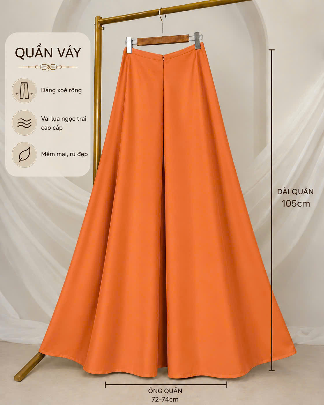 QV36 - Quần váy lụa ngọc trai màu cam