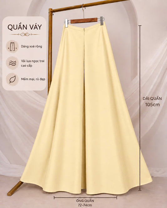 QV30 QV37-5908 - Quần váy ngọc trai màu vàng mỡ gà