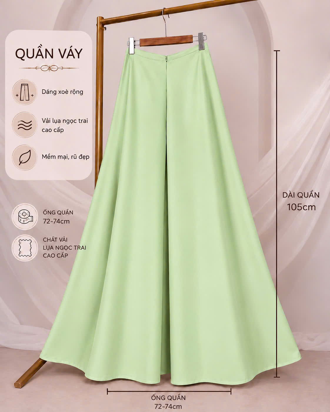 QV34 QV37 - Quần váy lụa ngọc trai màu xanh bơ