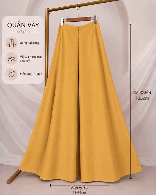 QV38 6011 - Quần váy lụa ngọc trai màu vàng
