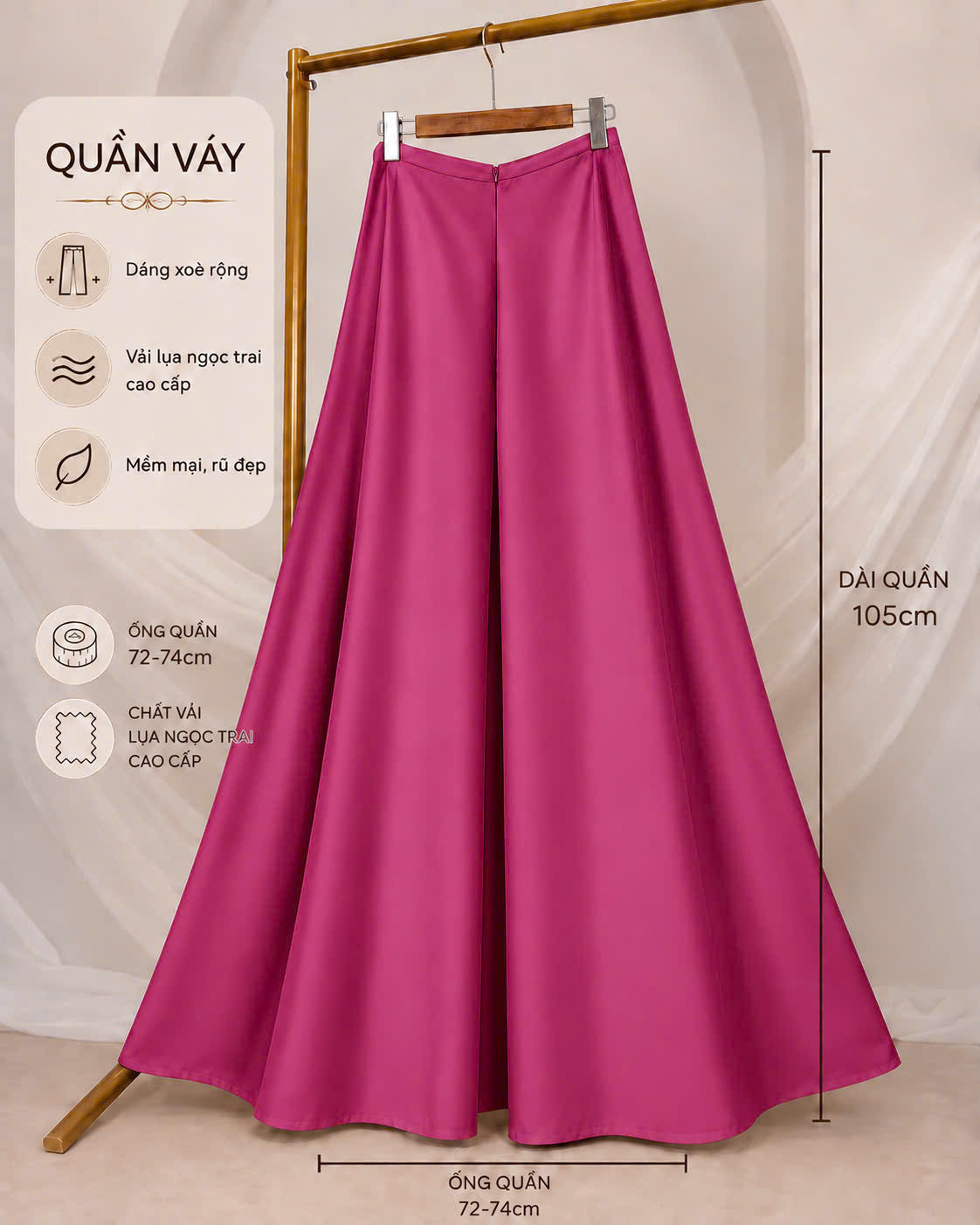 QV39 - Quần váy lụa ngọc trai màu hồng sen