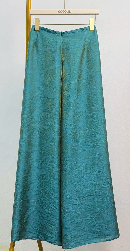 QK3 - Quần suông thường lụa ánh kim tencel màu xanh lý