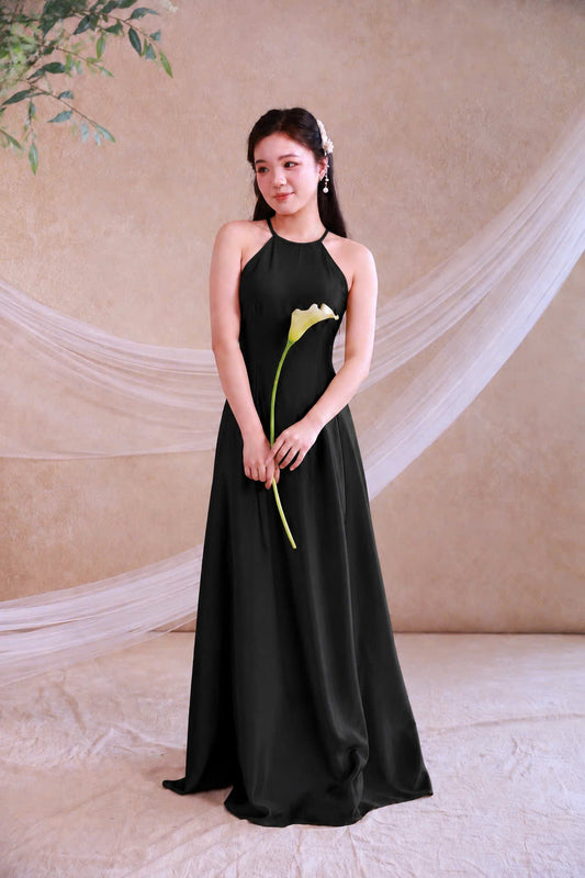 Y121 6161 Yếm only no pants - Áo dài cổ yếm lụa mỹ màu đen