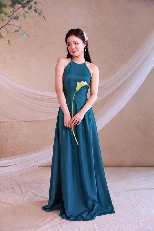 Y128 6258 Yếm only no pants - Áo dài cổ yếm lụa tô châu màu xanh cổ vịt