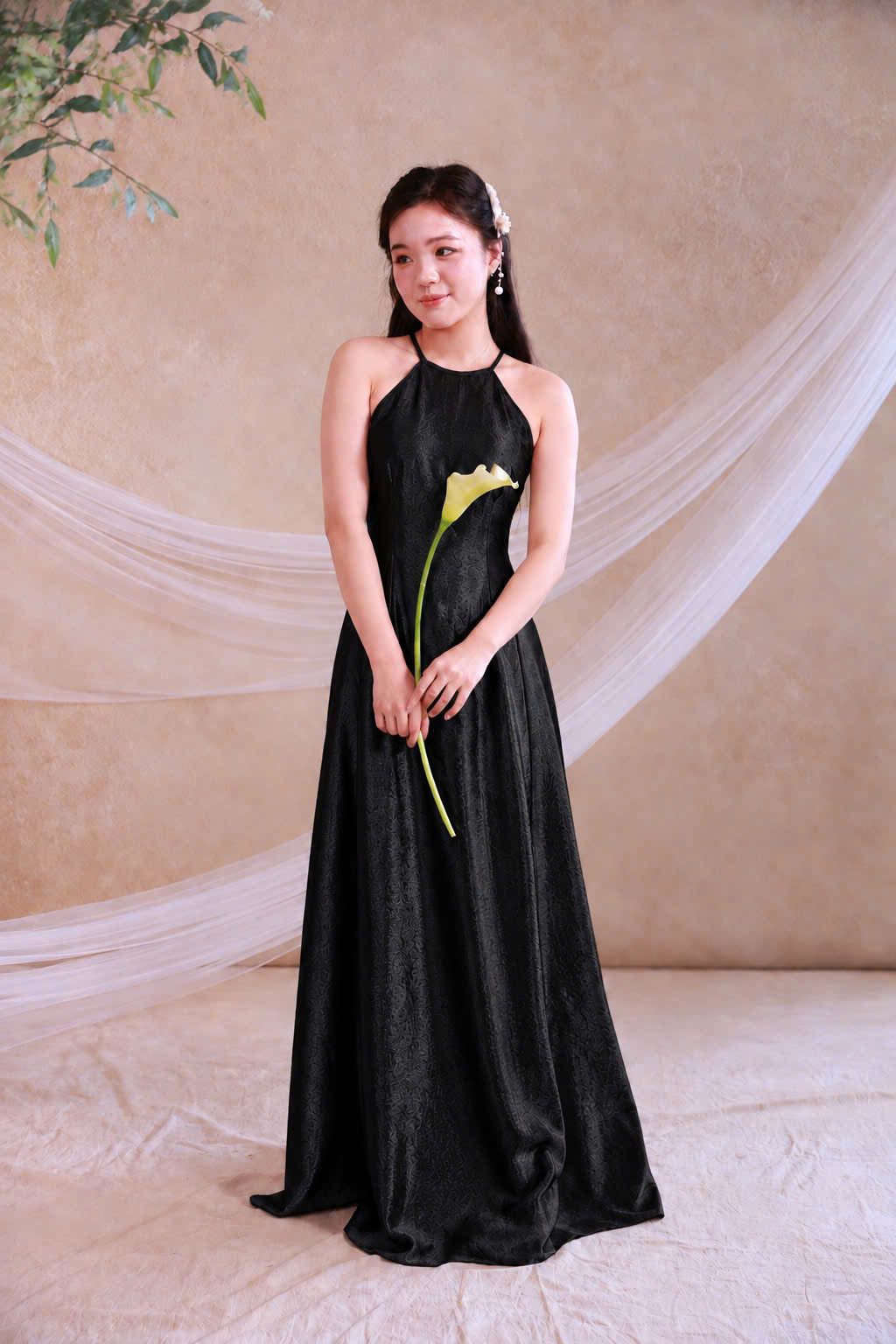Y126 Yếm only no pants - Áo dài cổ yếm lụa tằm titan màu đen