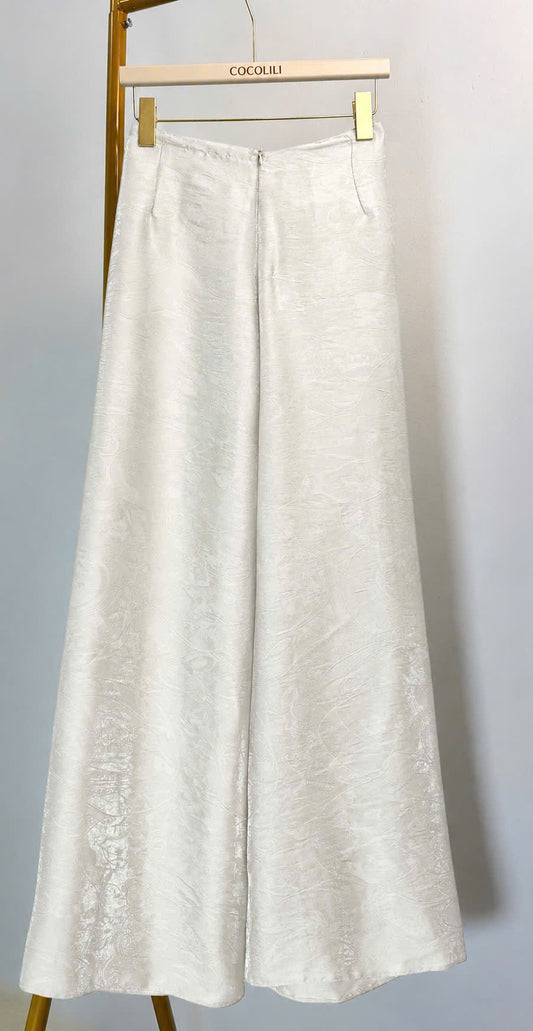 QK11 6360 - Quần suông thường lụa ánh kim tencel màu trắng