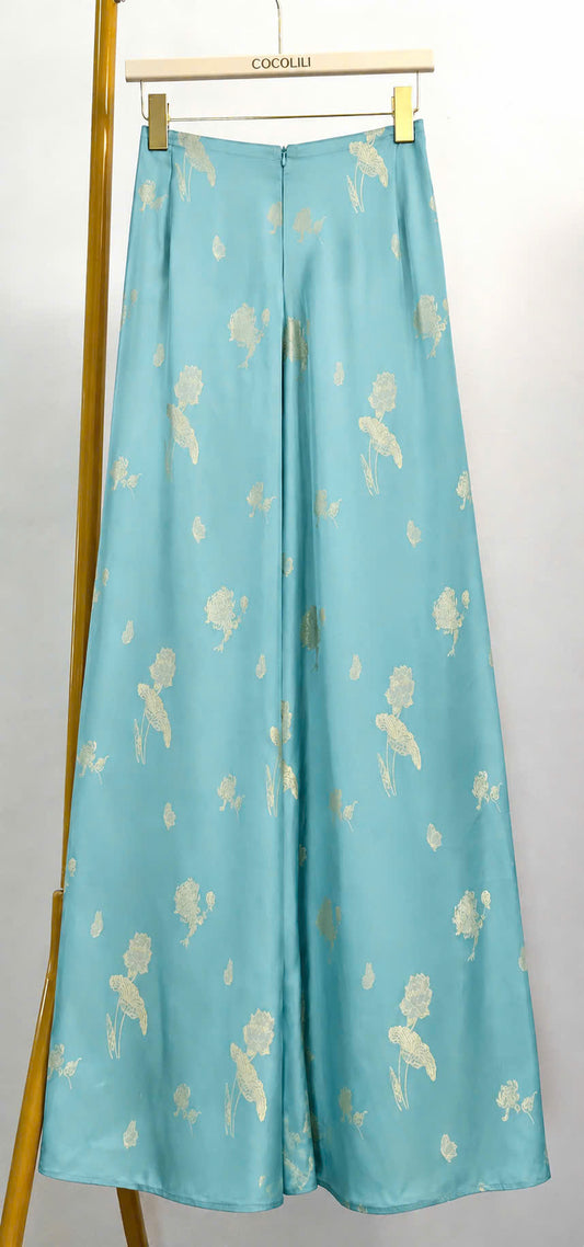 QG03 - Quần suông thường lụa tằm sen dạ cúc màu xanh blue