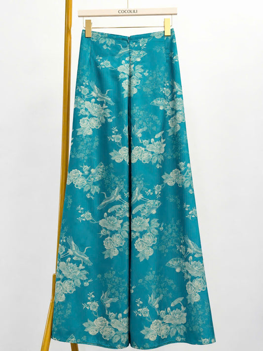 QG08 - Quần suông thường lụa tằm hạc màu xanh blue