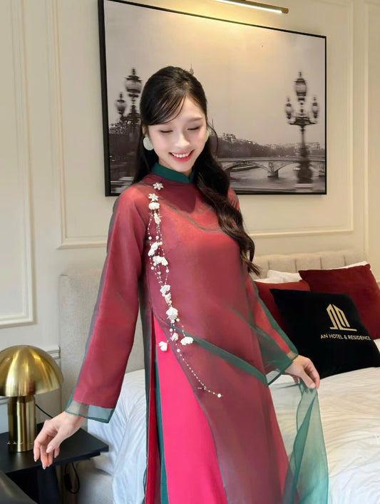 K340 Áo only no pants - Áo dài dáng suông tơ lót lụa