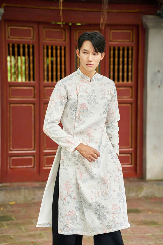 B239 - Áo dài nam thuỷ mặc màu trắng