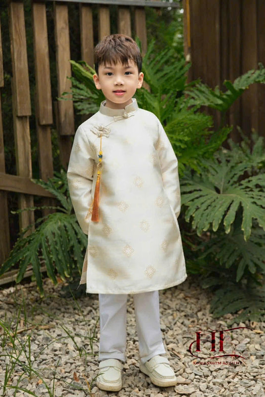 BT59 1728 Áo only - Áo dài bé trai Tuyết Mai kem