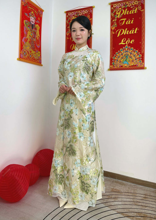 H515 2292 only áo - Áo dài kimsa màu xanh nhạt