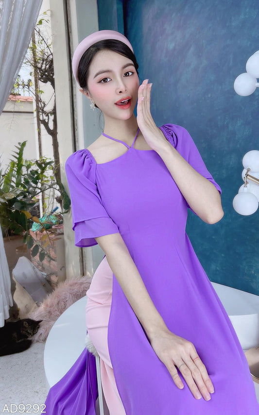 AD9003.9292 - H525- Áo only - Áo Dài cổ yếm màu tím