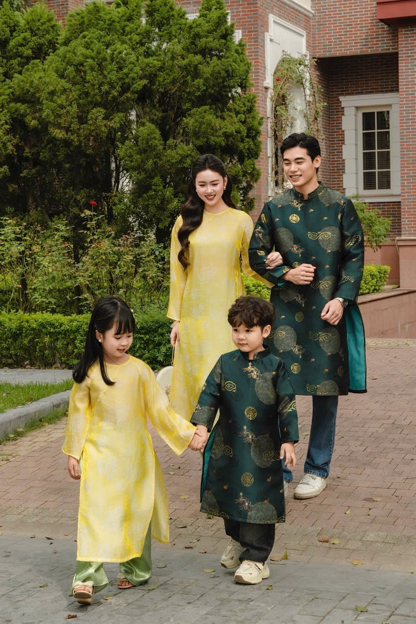 B114 1737 Áo only - Áo dài bố hoa xanh