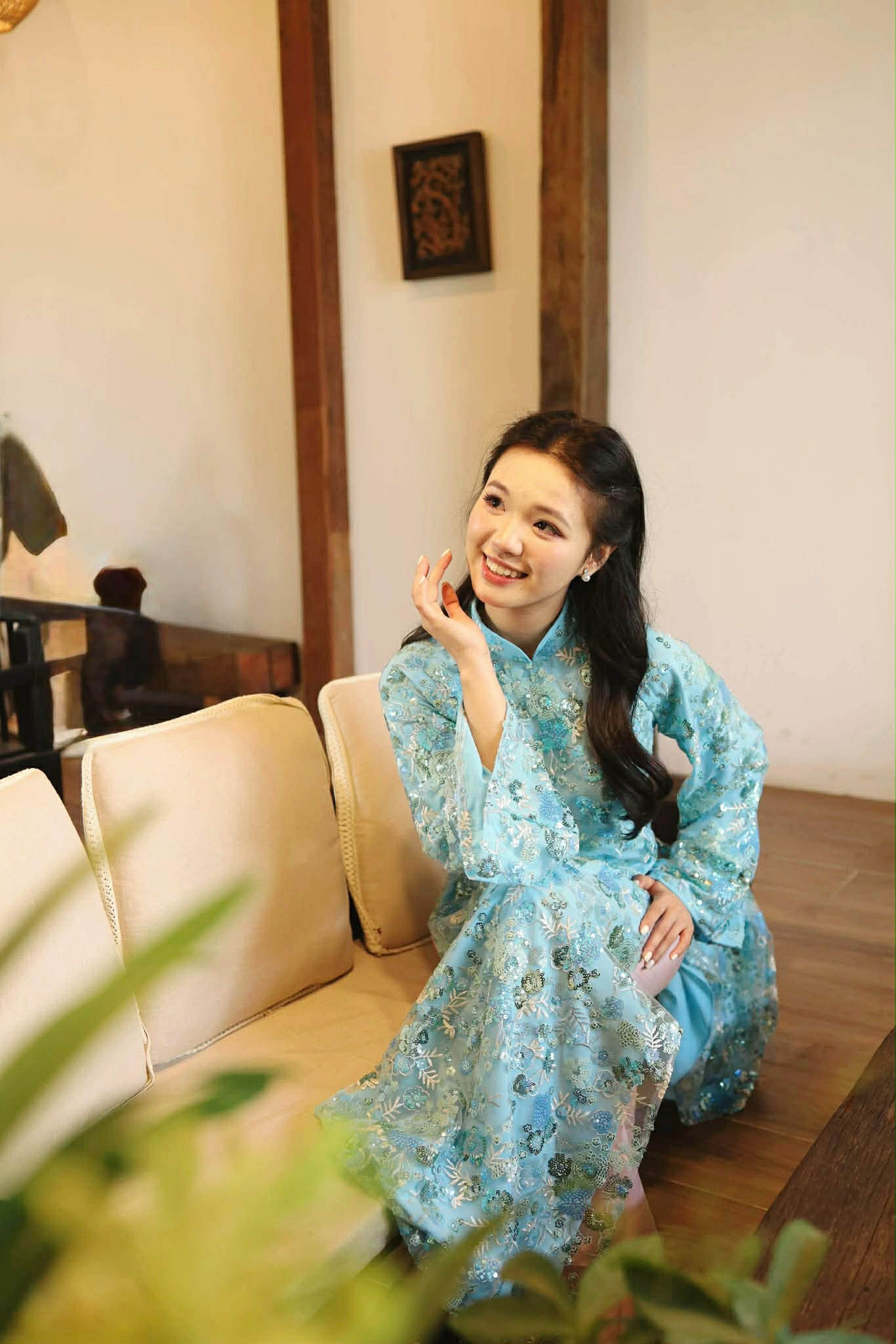 H516 2203 Áo only - Áo dài suông kimsa xanh dương