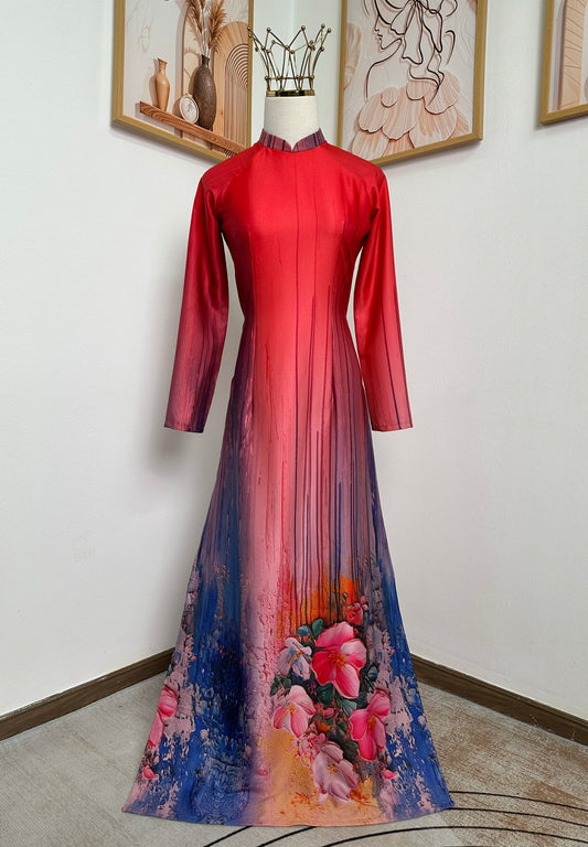 H555 Áo only no pants - Áo dài lụa ánh sao thiết kế