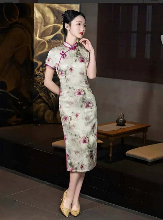 SX08 3750 - Sườn xám lửng thanh hoa