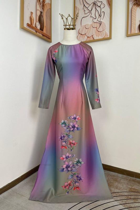 H656 Áo only no pants - Áo dài lụa ánh sao thiết kế