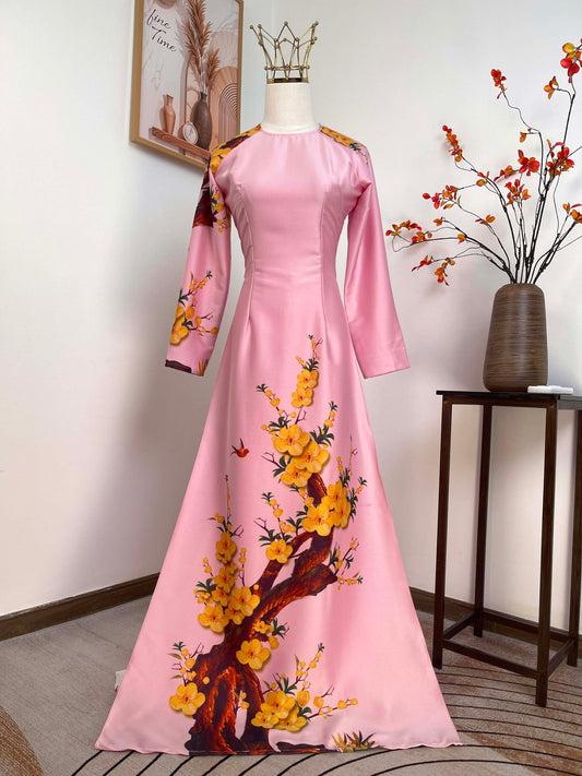 H419 1947 Áo only - Áo dài lụa ánh sao màu hồng