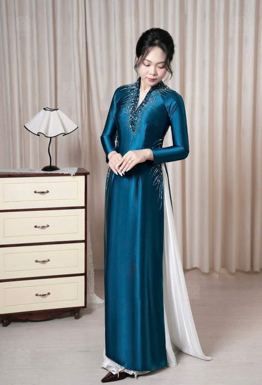 S230 1698 Áo Only - Áo dài thiết kế lụa ruby đính kết