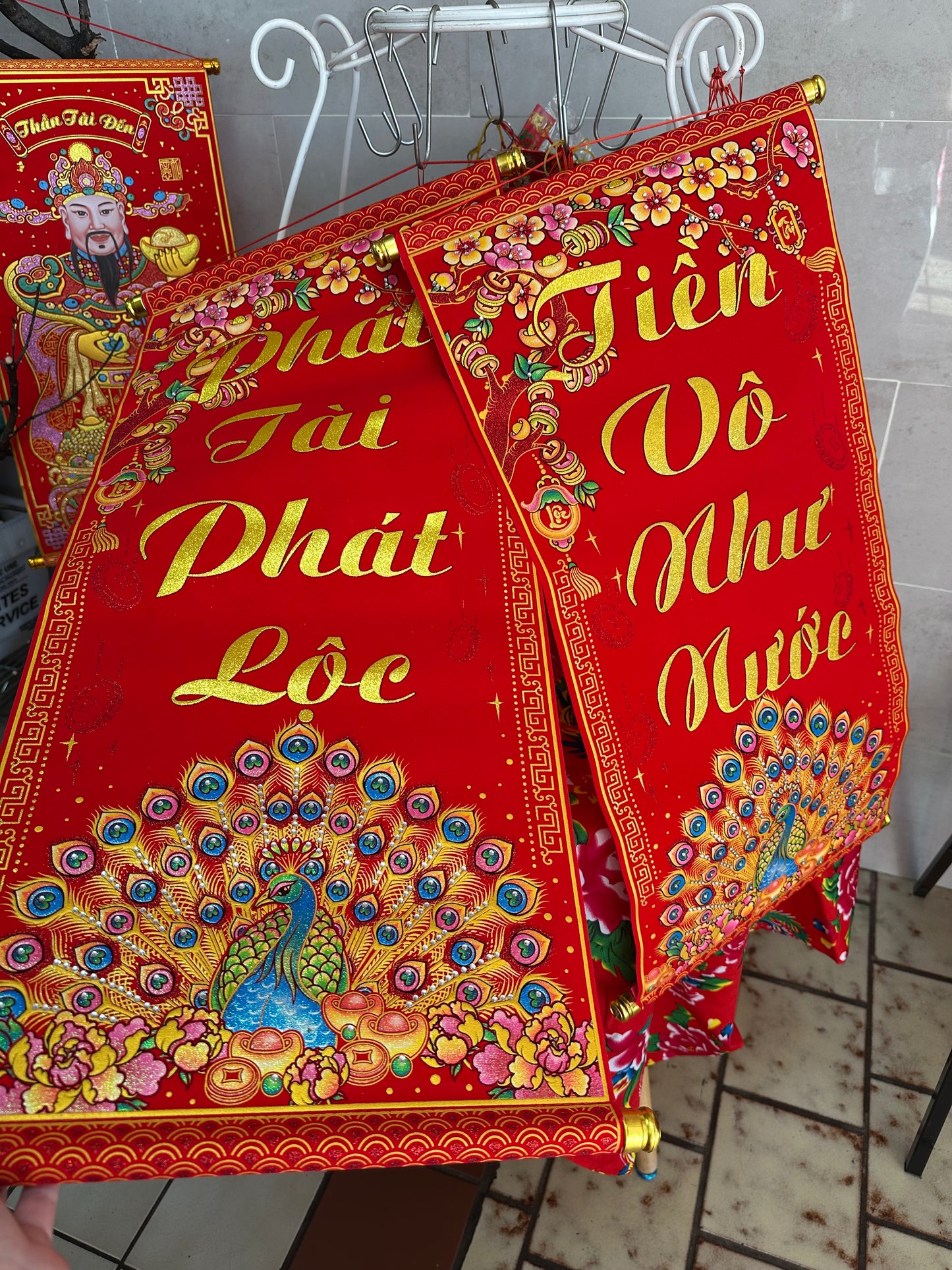 TET102 - Đôi liễn nhung đính đá PHÁT TÀI PHÁT LỘC TIỀN VÔ NHƯ NƯỚC