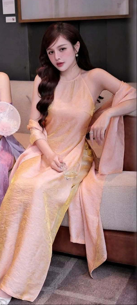 Y27 4369 Set yếm + quần + khăn lụa tằm tencel ánh kim