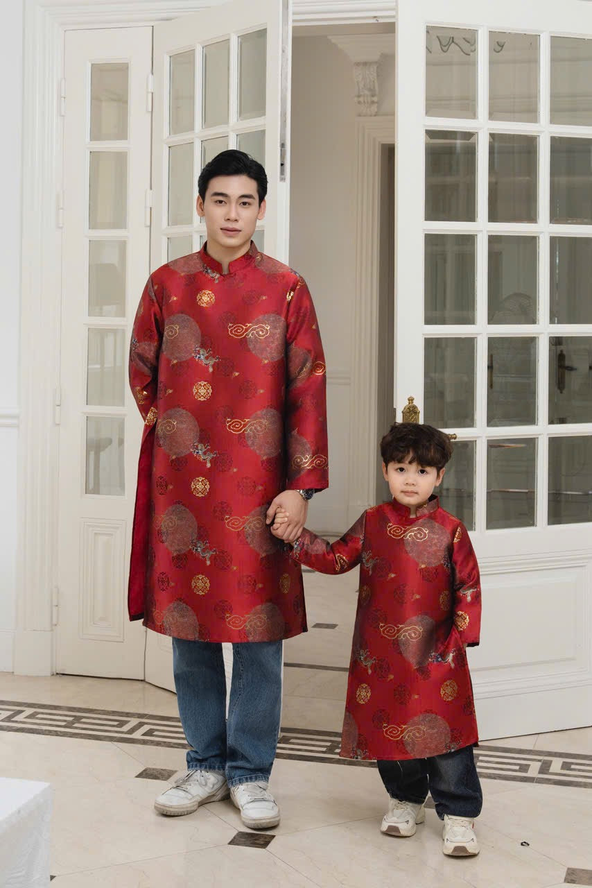 BT64 1950 Áo only - Áo dài bé trai gấm màu đỏ