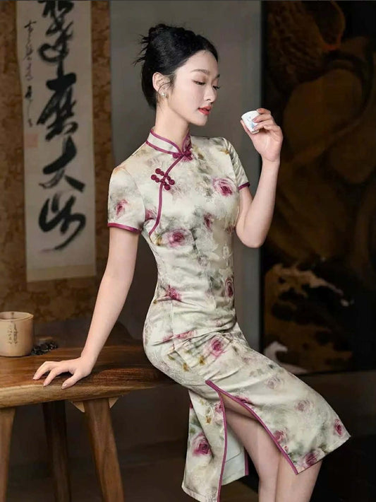 SX08 3750 - Sườn xám lửng thanh hoa