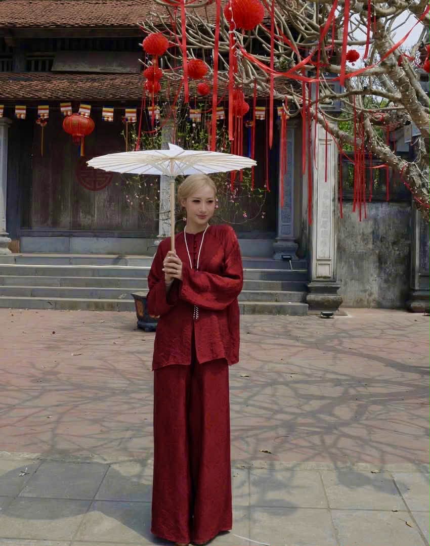 BB124 3704 - Set bà ba lụa tằm ánh kim tencel thọ dơi