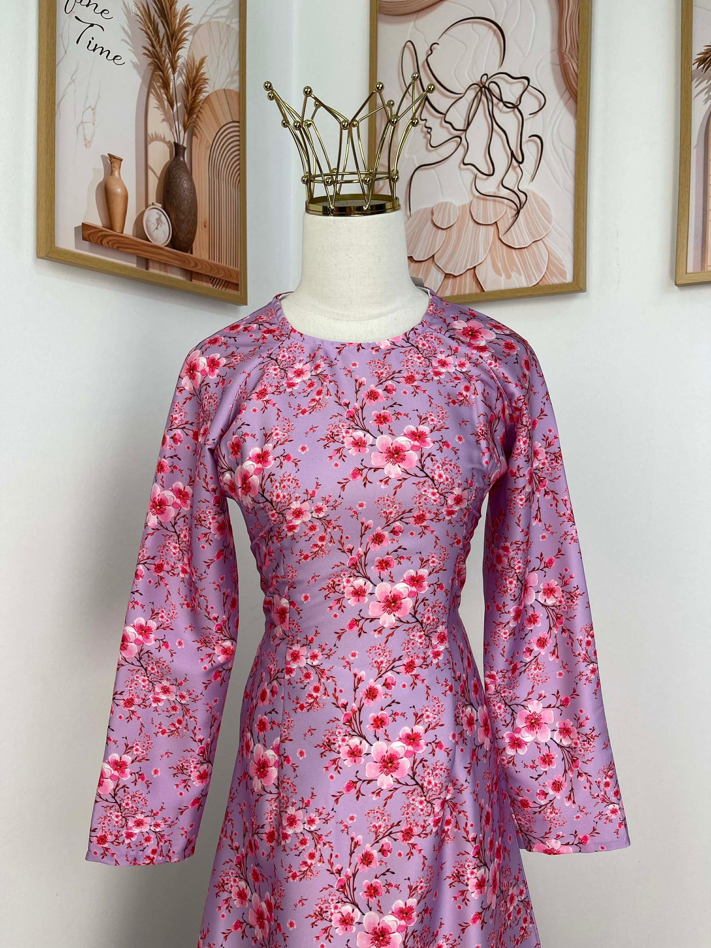 H422 1770 Áo only - Áo dài lụa kim sa phú quý hoa đào