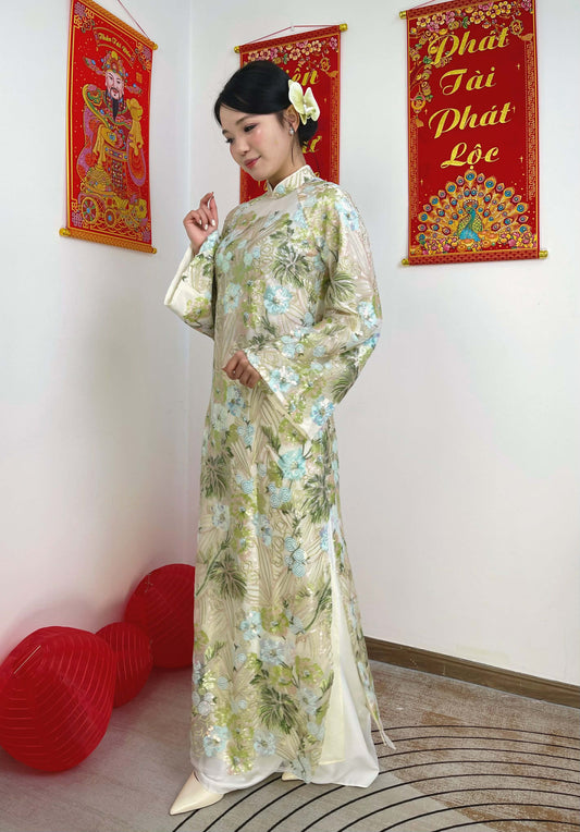 H515 2292 only áo - Áo dài kimsa màu xanh nhạt