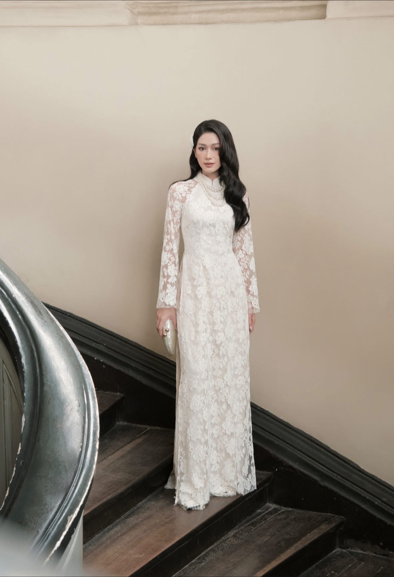 L972 Áo only - Áo ren trắng 4 tà