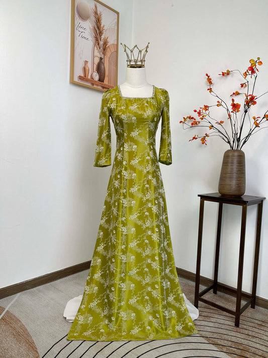 H442 1899 Áo only - Áo dài tay bồng đính cổ màu xanh