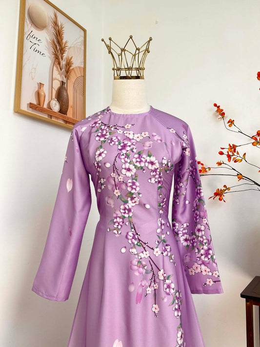 H423 1943 Áo only - Áo dài lụa ánh sao màu tím