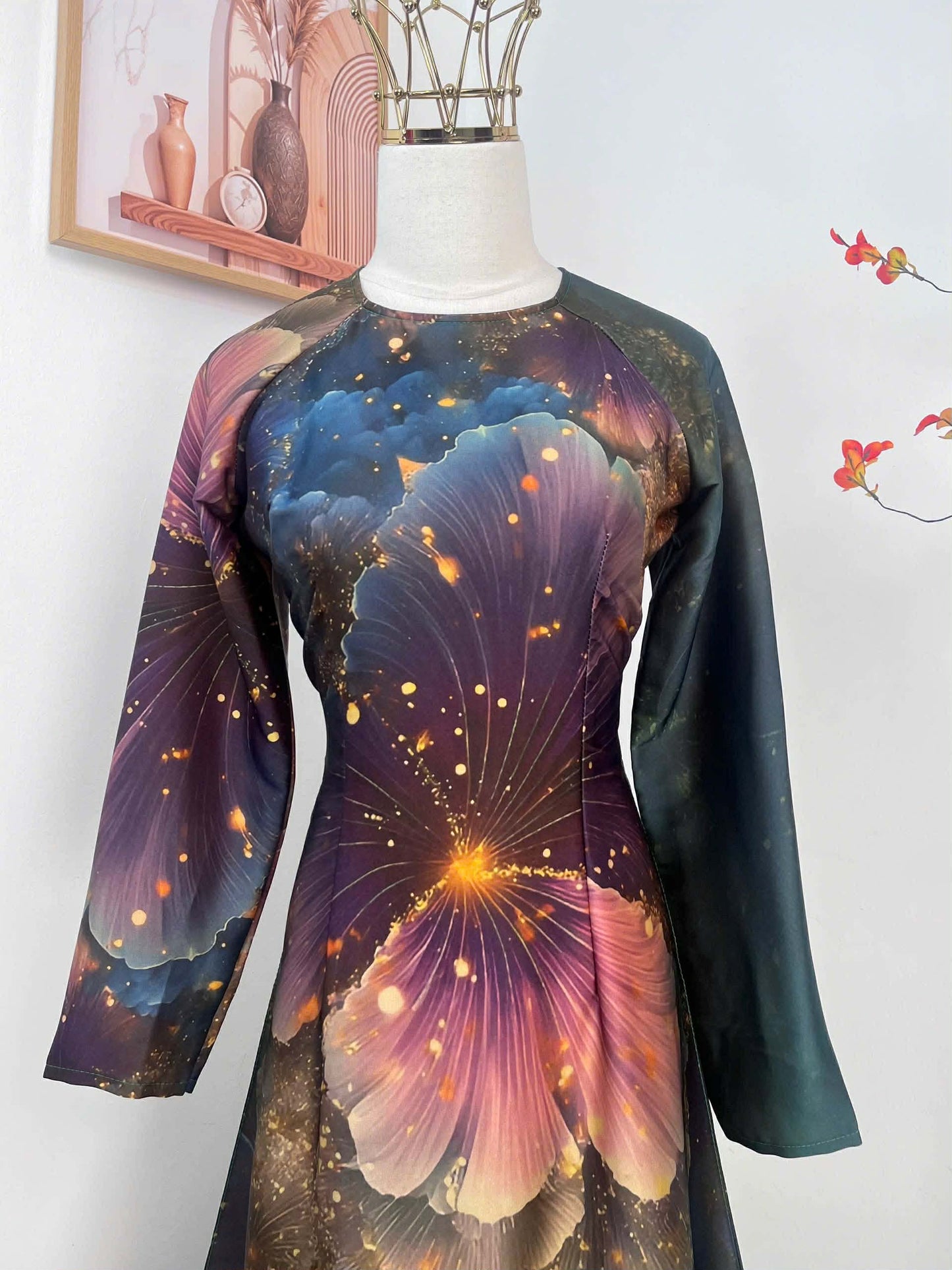 H489 1969 Áo only - Áo dài lụa ánh sao màu loang