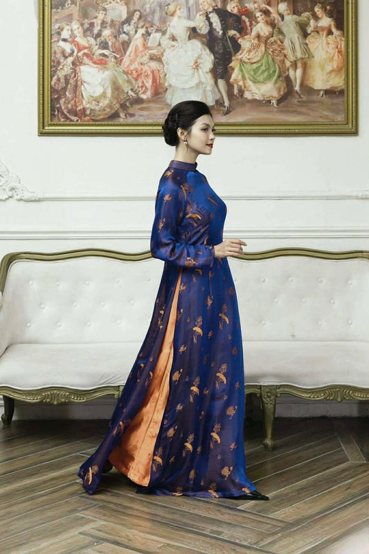 HD105 3616 Áo + quần nha xá - Áo dài dáng suông 2 tà lụa nha xá màu xanh cổ vịt