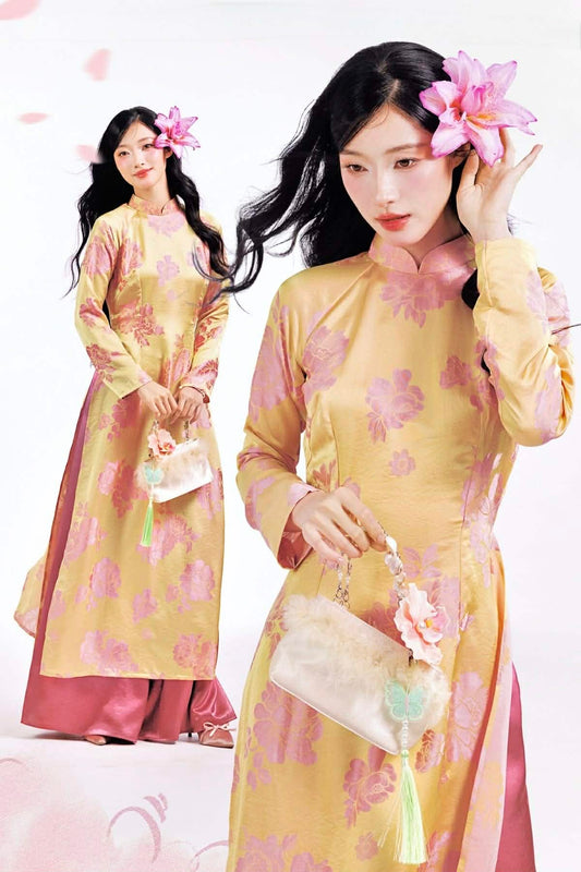 H593 3612 Áo only no pants - Áo dài lụa tằm silk óng quý châu dài 140cm