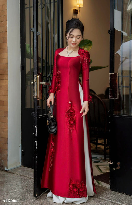 S246 2093 Áo only - Áo dài lụa thiết kế màu đỏ