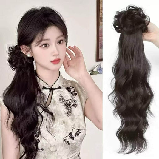 Tóc giả đuôi ngựa kèm búi xoăn sóng