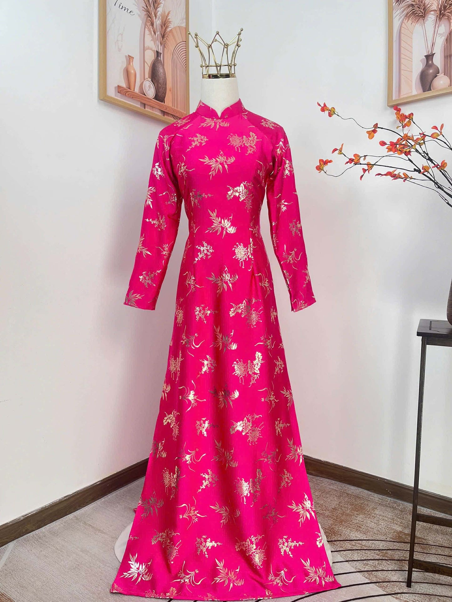 H497 1976 Áo only - Áo dài lụa dubai hồng sen