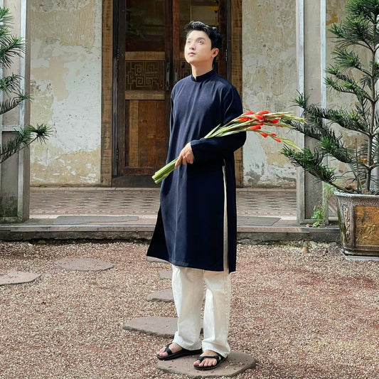 B80 Only áo - Áo ngũ thân nam form rộng trơn xanh than