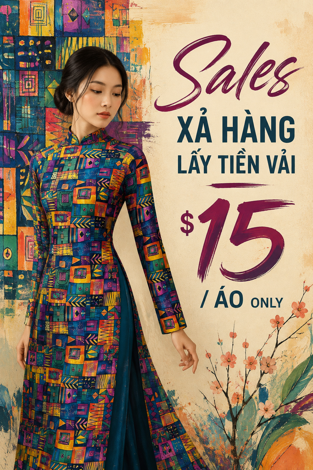 H744 4089 Áo only no pants - Áo dài truyền thống chiết li eo lập thể