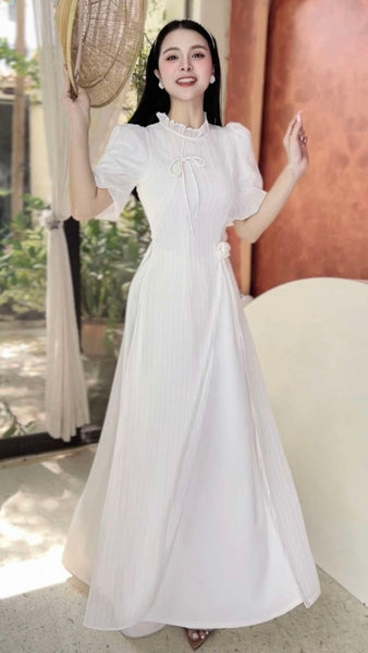 AD2802 Áo only - Áo dài đàn bầu 4 tà màu trắng