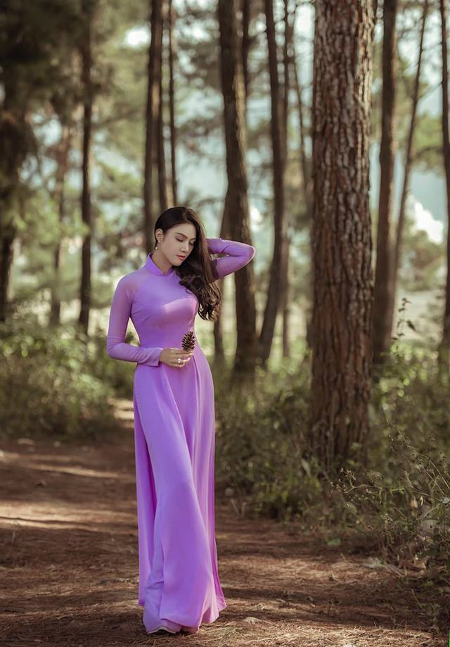 C92 Áo only no pants - Áo dài chiffon 4 tà màu tím cà cổ 4cm