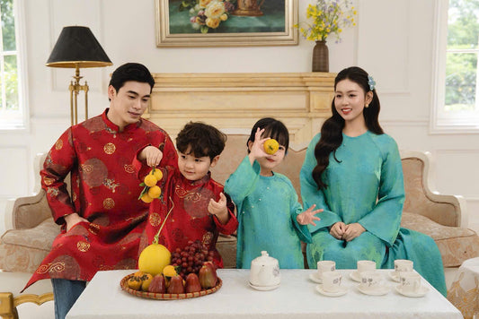 BG64 1725 Áo + quần - Áo dài bé gái lụa tencel màu xanh + quần nhũ