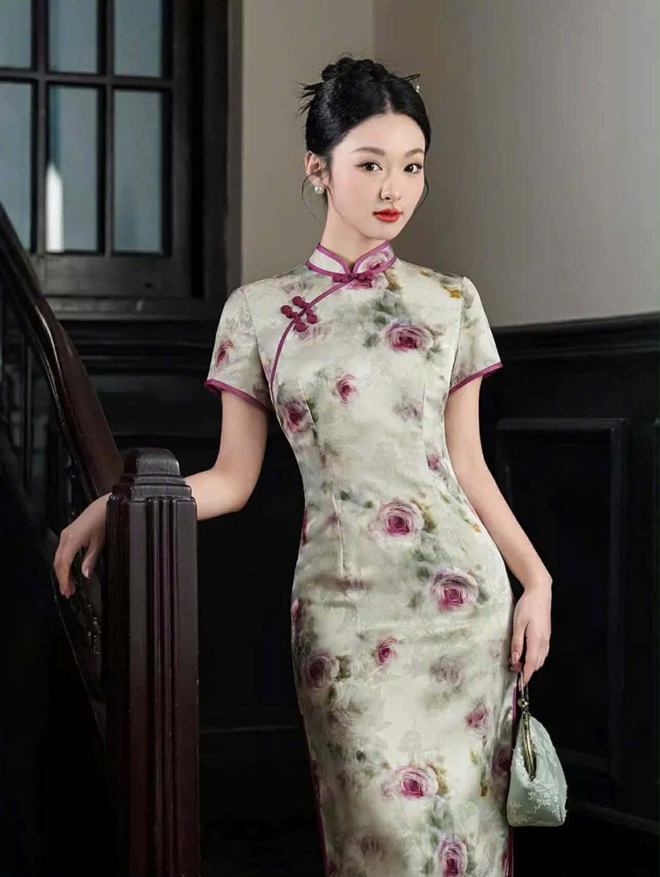 SX08 3750 - Sườn xám lửng thanh hoa