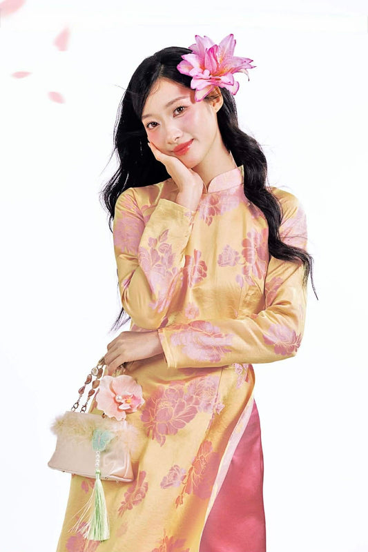 H593 3612 Áo only no pants - Áo dài lụa tằm silk óng quý châu dài 140cm