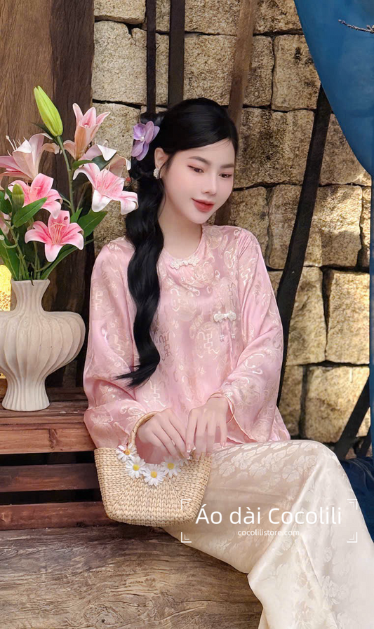 BB55 3164 - Set bà ba lụa gấm thọ dơi khuy đá