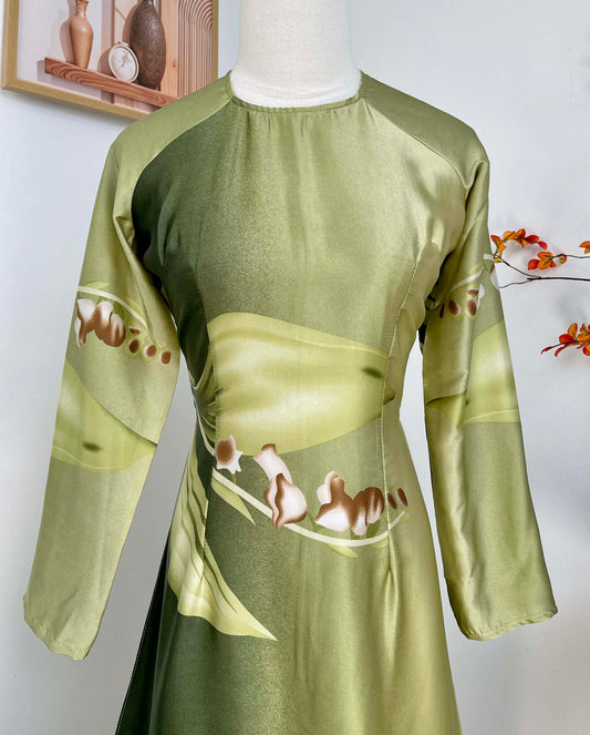 H456 1939 Áo only - Áo dài lụa ánh sao màu ombre xanh lá